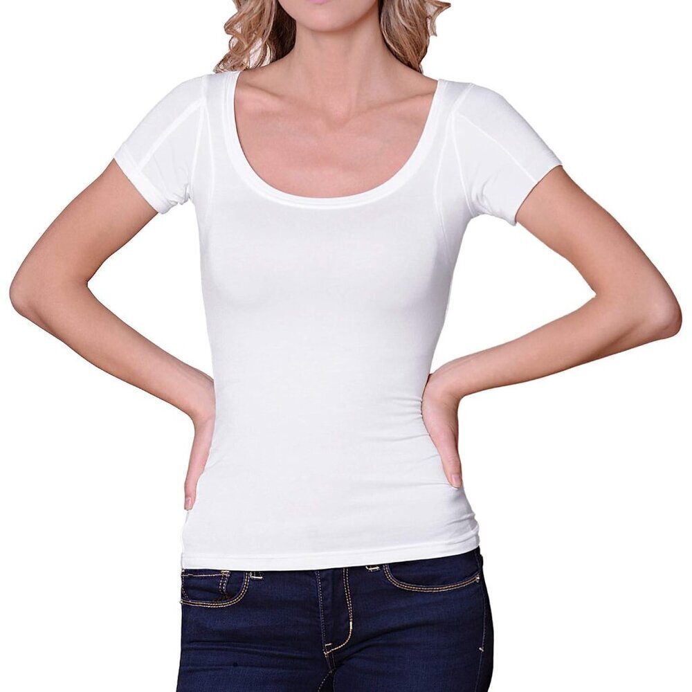 Women’s Sweatproof Cotton Undershirt Scoop Neck Armpit Sweat Pads
